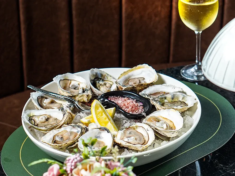 Food and Wine Oysters Plate Blossom Steakhouse